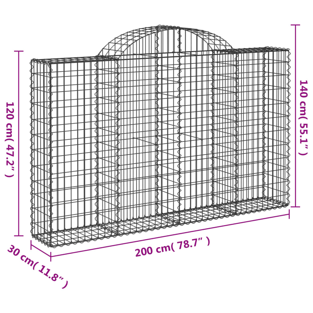 Klenuté gabionové koše 6 ks 200x30x120/140cm pozinkované železo