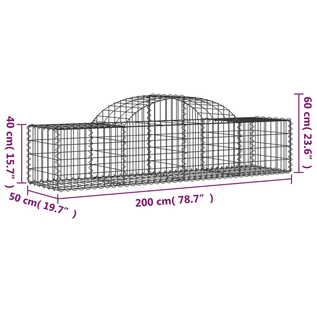 Klenuté gabionové koše 5 ks 200x50x40/60 cm pozinkované železo