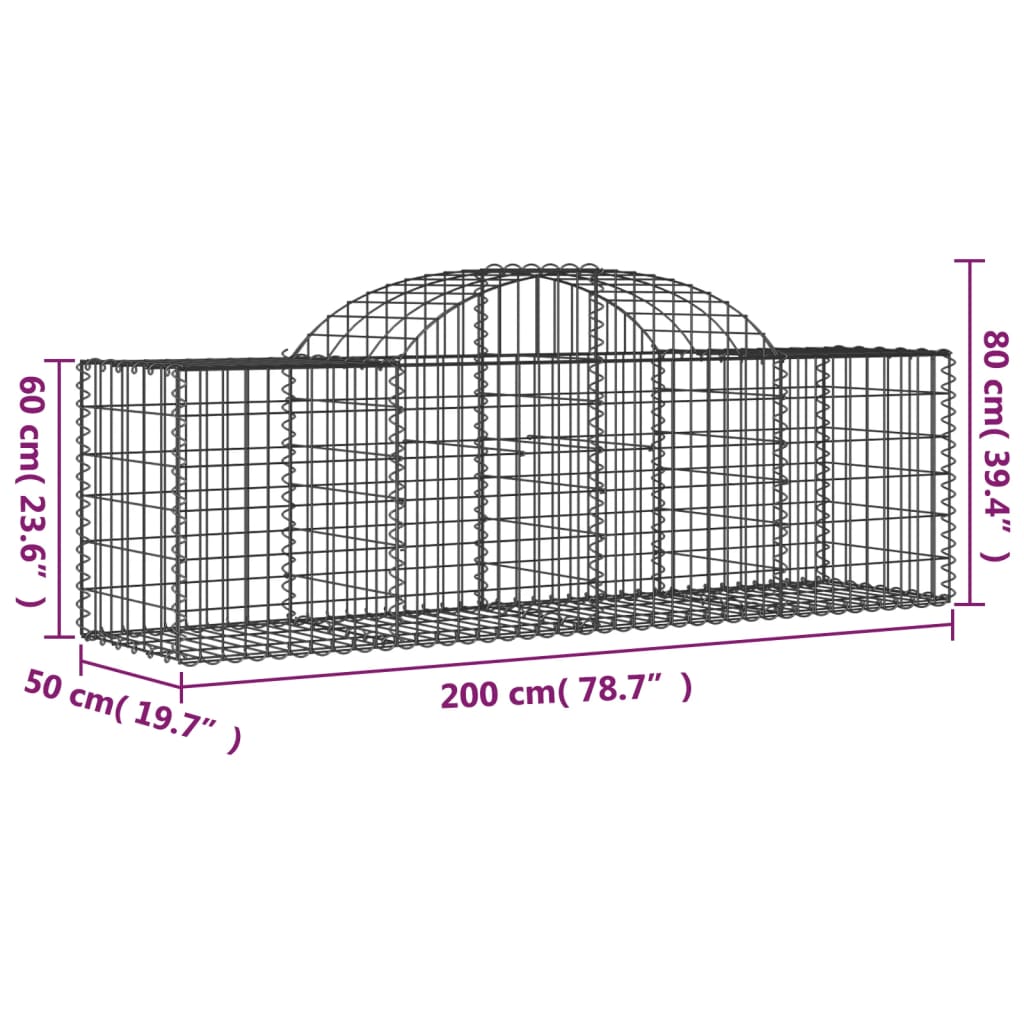 Klenuté gabionové koše 5 ks 200x50x60/80 cm pozinkované železo