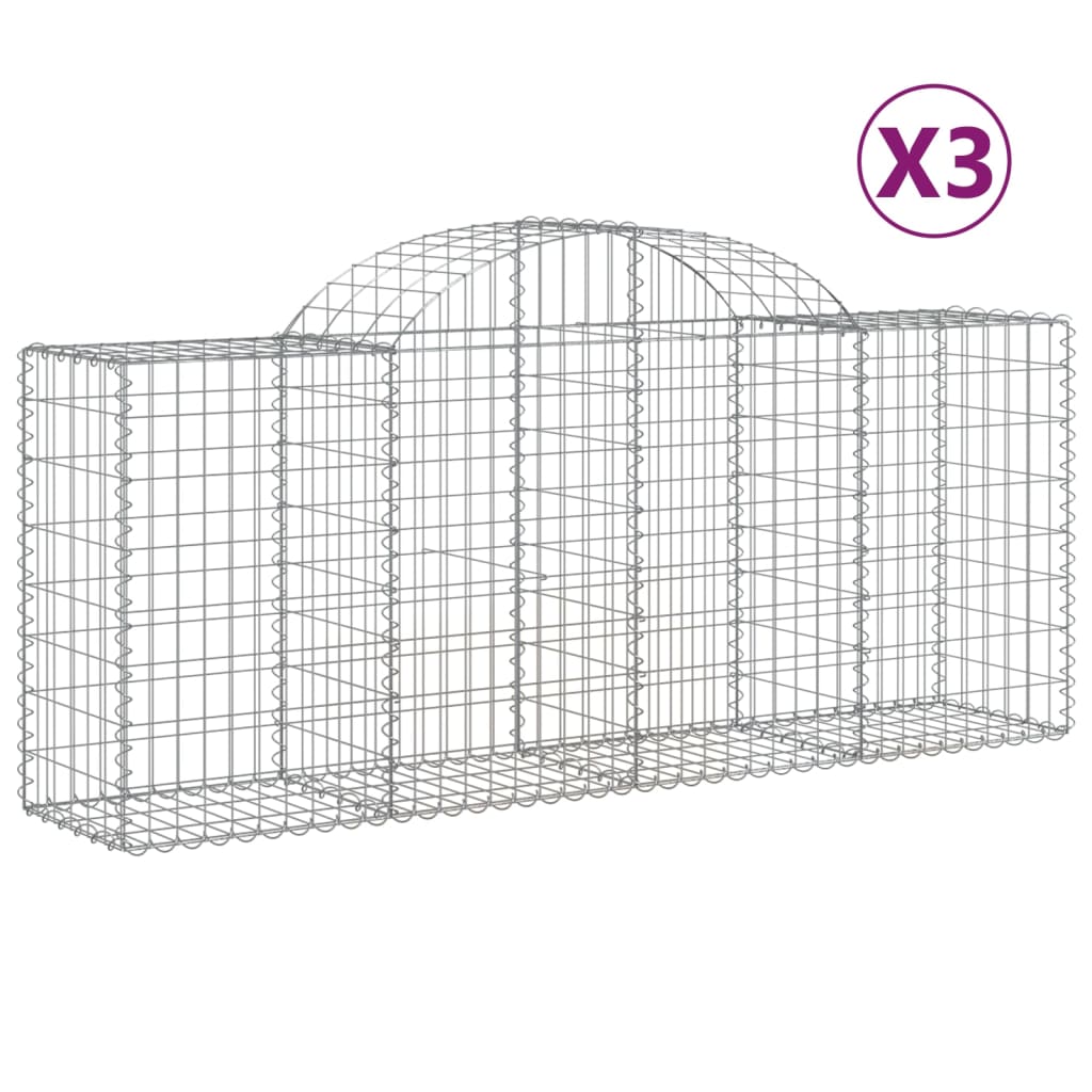 Klenuté gabionové koše 3 ks 200x50x80/100 cm pozinkované železo