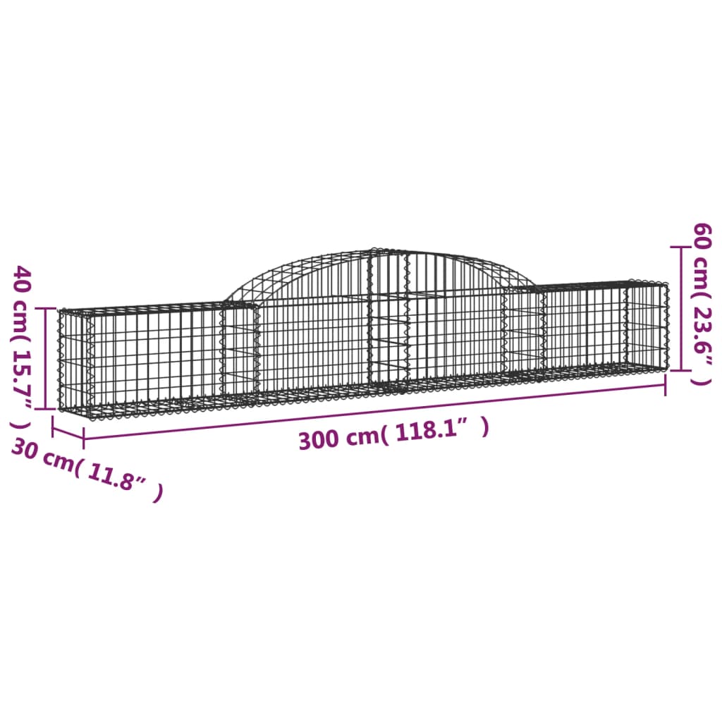 Klenuté gabionové koše 7 ks 300x30x40/60 cm pozinkované železo