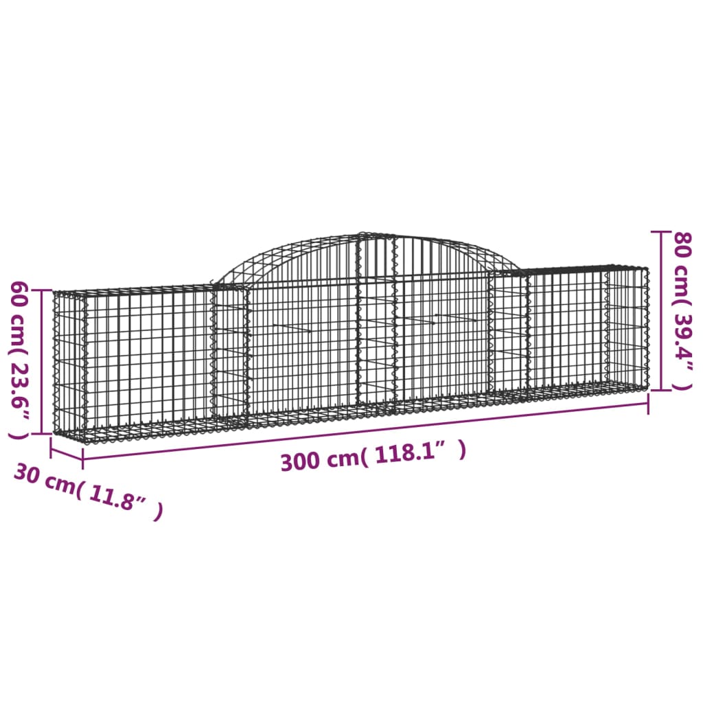 Klenuté gabionové koše 6 ks 300x30x60/80 cm pozinkované železo