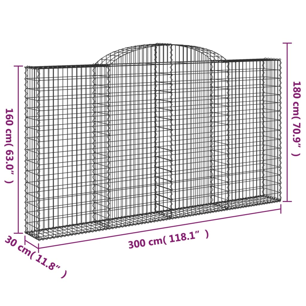Klenuté gabionové koše 2 ks 300x30x160/180cm pozinkované železo