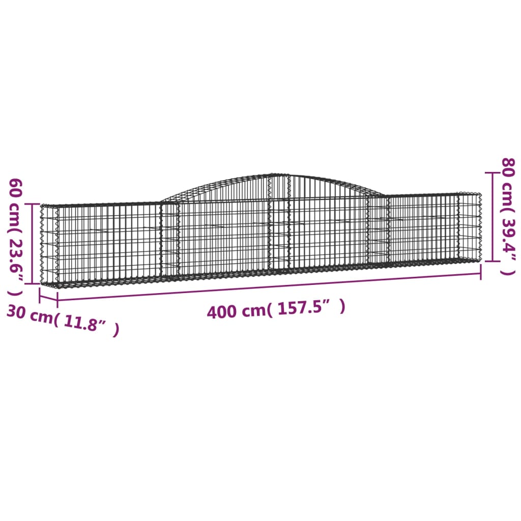 Klenuté gabionové koše 5 ks 400x30x60/80 cm pozinkované železo