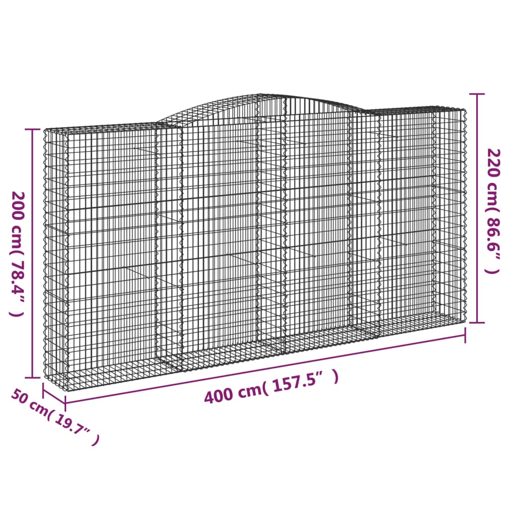 Klenuté gabionové koše 2 ks 400x50x200/220cm pozinkované železo
