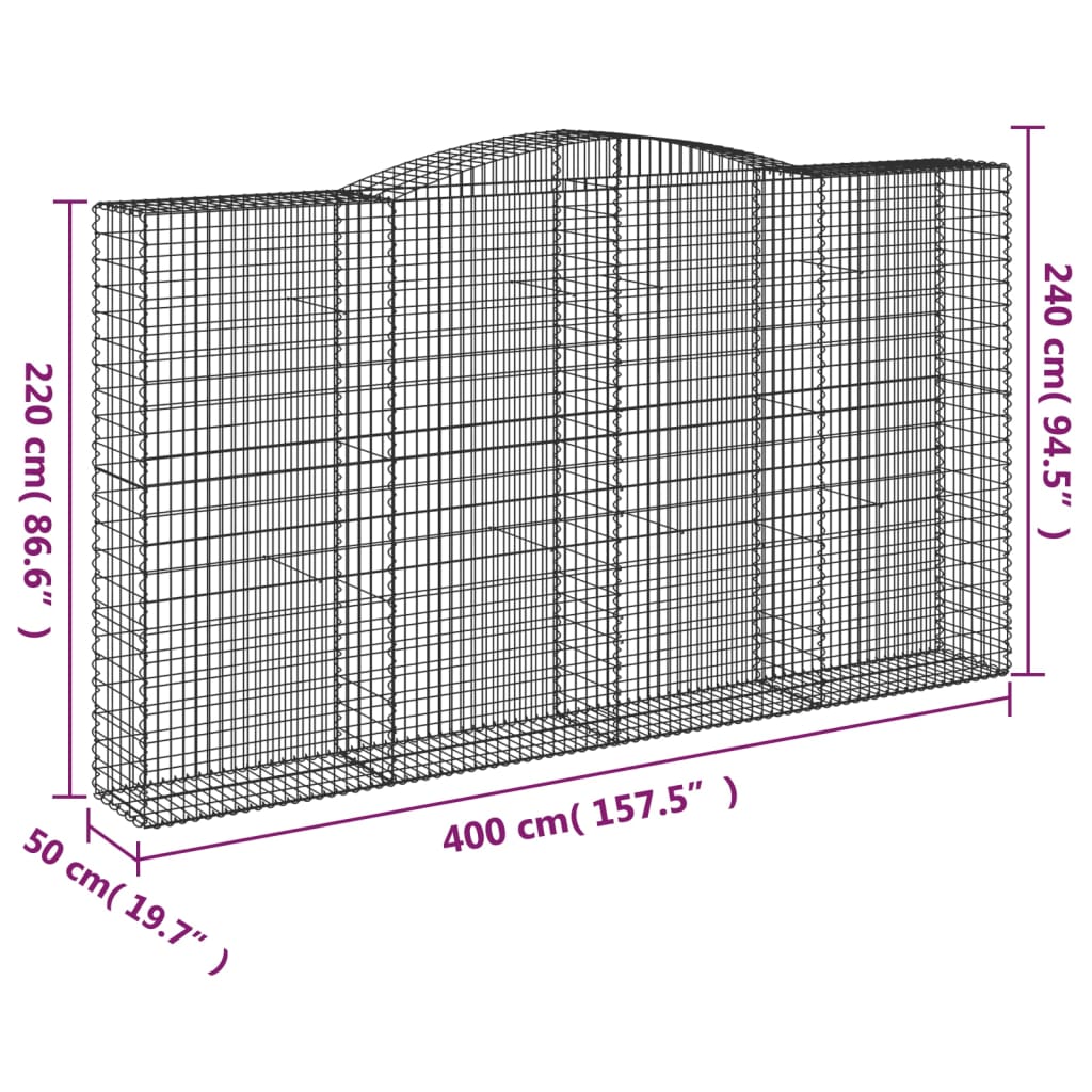 Klenuté gabionové koše 2 ks 400x50x220/240cm pozinkované železo