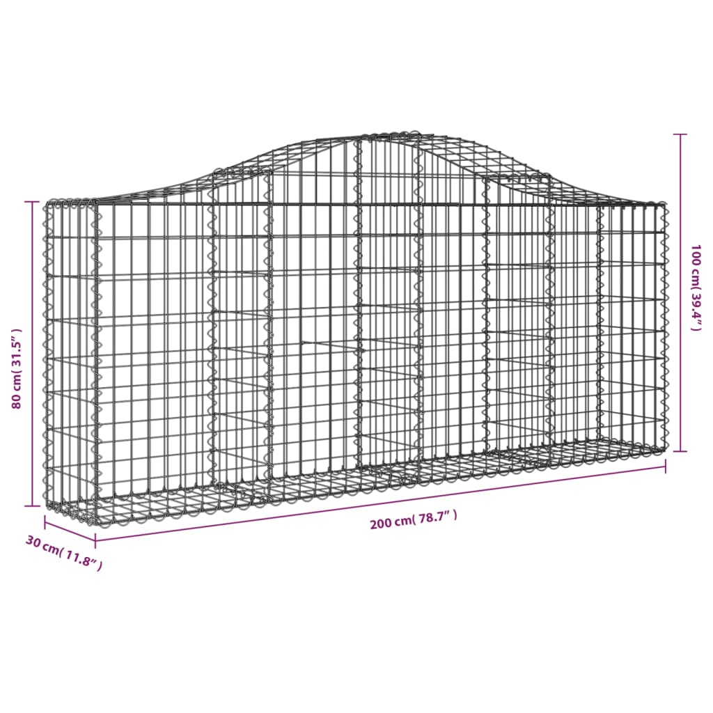 Klenutý gabionový koš 200 x 30 x 80/100 cm pozinkované železo