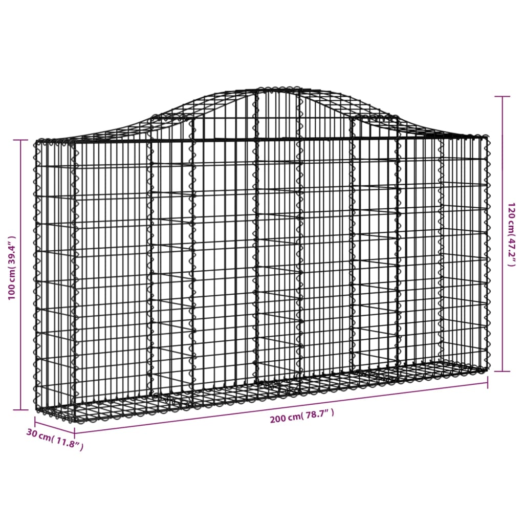 Klenutý gabionový koš 200 x 30 x 100/120 cm pozinkované železo