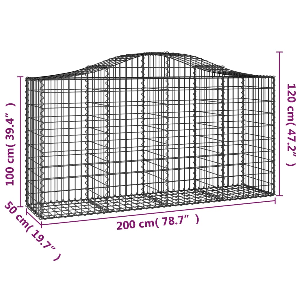 Klenutý gabionový koš 200 x 50 x 100/120 cm pozinkované železo