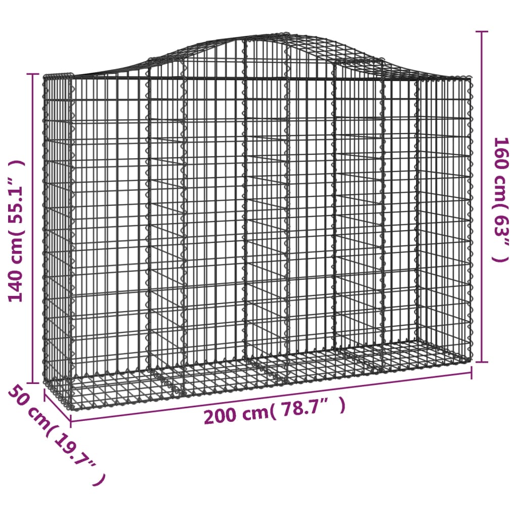 Klenutý gabionový koš 200 x 50 x 140/160 cm pozinkované železo