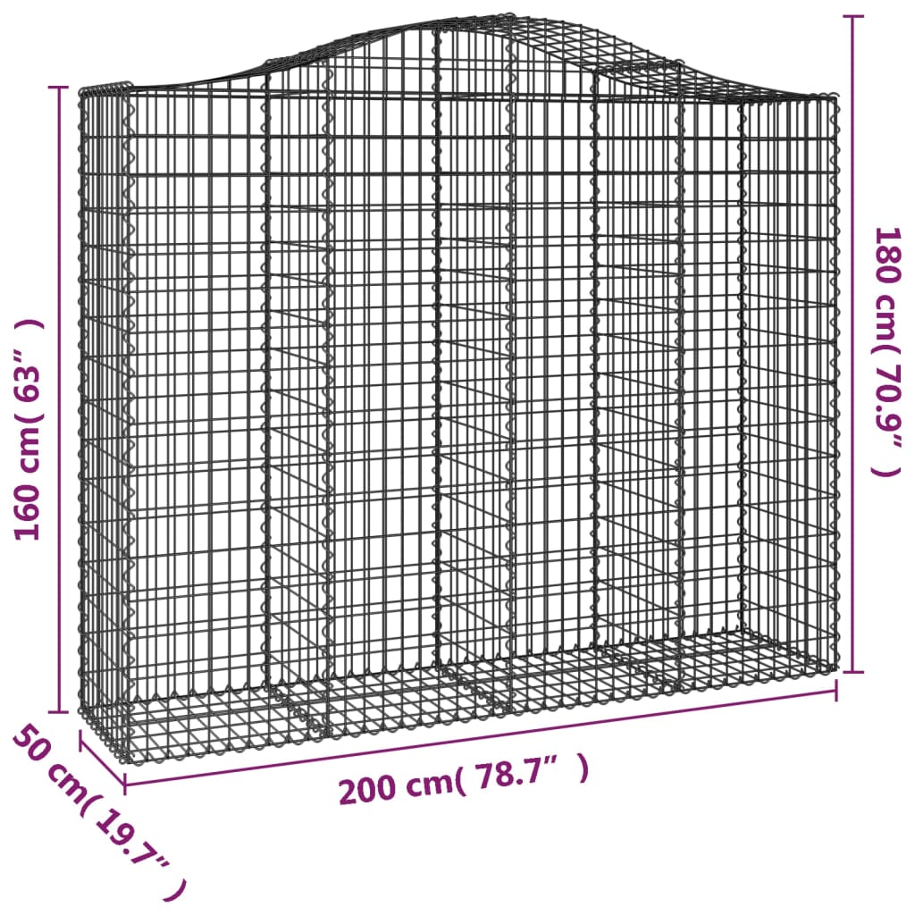 Klenutý gabionový koš 200 x 50 x 160/180 cm pozinkované železo