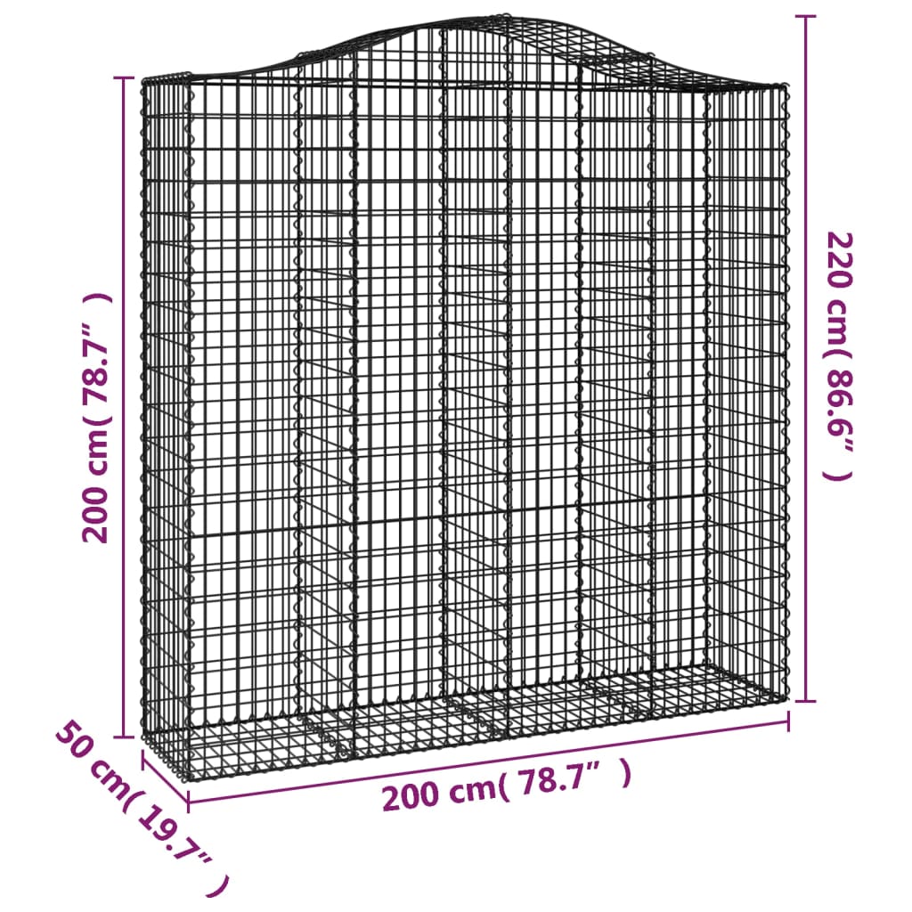 Klenutý gabionový koš 200 x 50 x 200/220 cm pozinkované železo