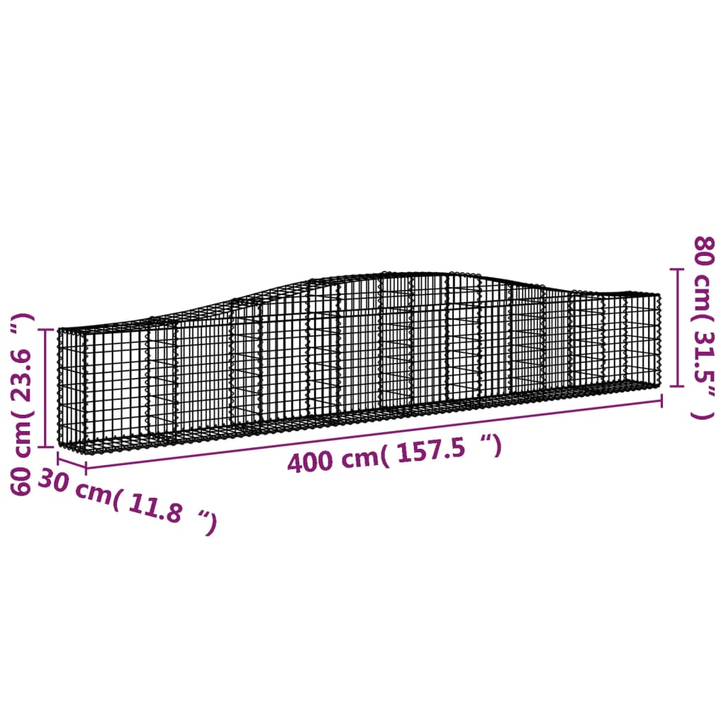 Klenutý gabionový koš 400 x 30 x 60/80 cm pozinkované železo