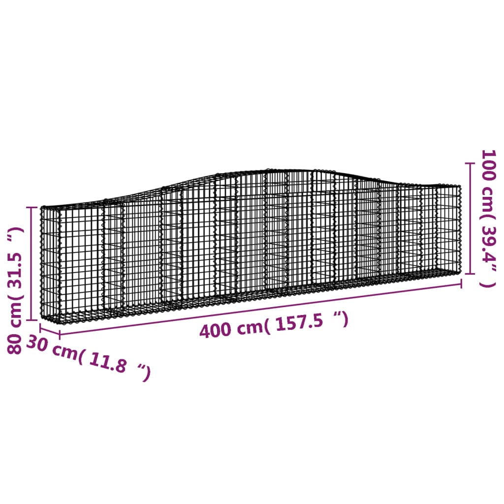 Klenutý gabionový koš 400 x 30 x 80/100 cm pozinkované železo