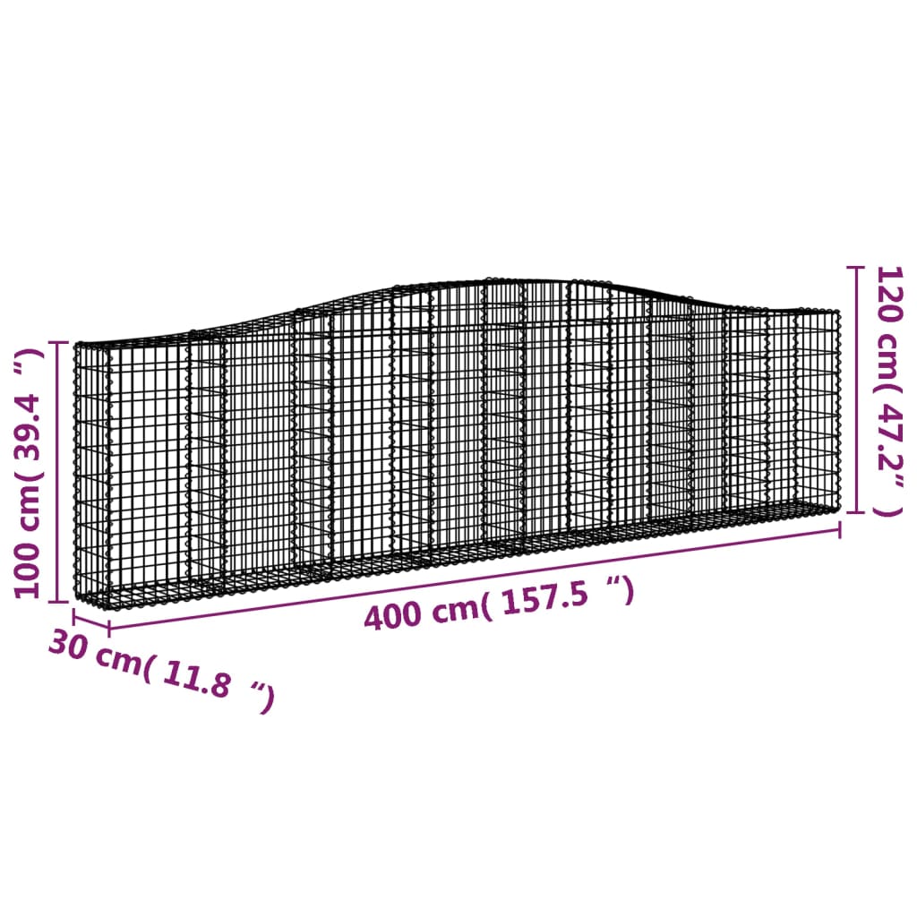 Klenutý gabionový koš 400 x 30 x 100/120 cm pozinkované železo
