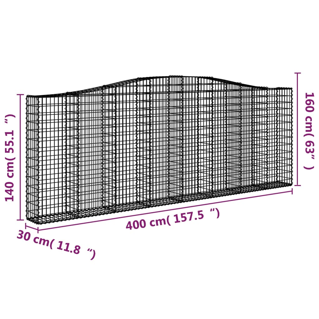Klenutý gabionový koš 400 x 30 x 140/160 cm pozinkované železo