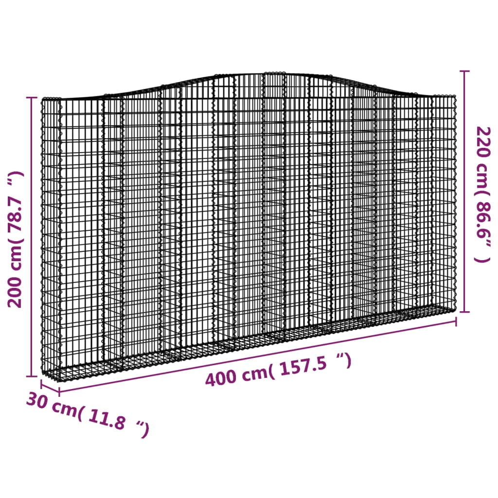 Klenutý gabionový koš 400 x 30 x 200/220 cm pozinkované železo