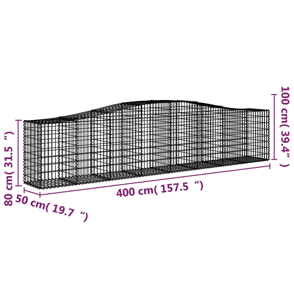 Klenutý gabionový koš 400 x 50 x 80/100 cm pozinkované železo