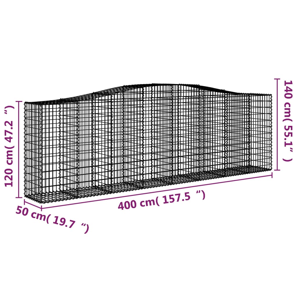 Klenutý gabionový koš 400 x 50 x 120/140 cm pozinkované železo