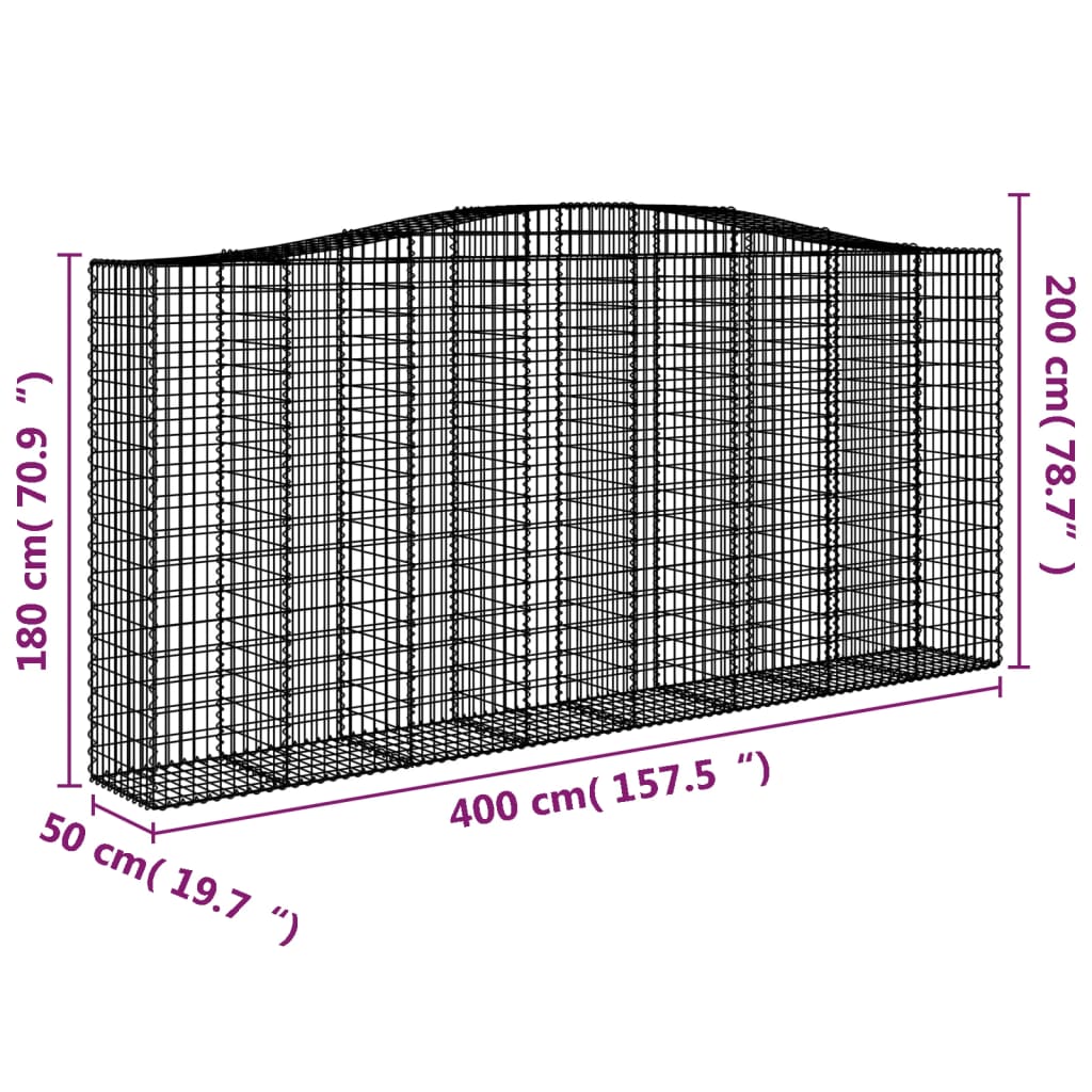 Klenutý gabionový koš 400 x 50 x 180/200 cm pozinkované železo