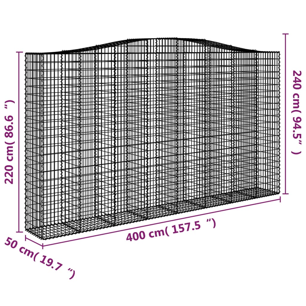 Klenutý gabionový koš 400 x 50 x 220/240 cm pozinkované železo
