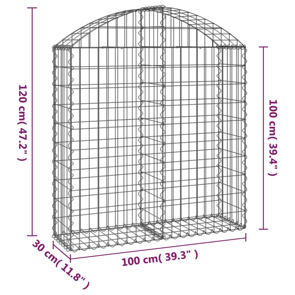 Klenutý gabionový koš 100 x 30 x 100/120 cm pozinkované železo