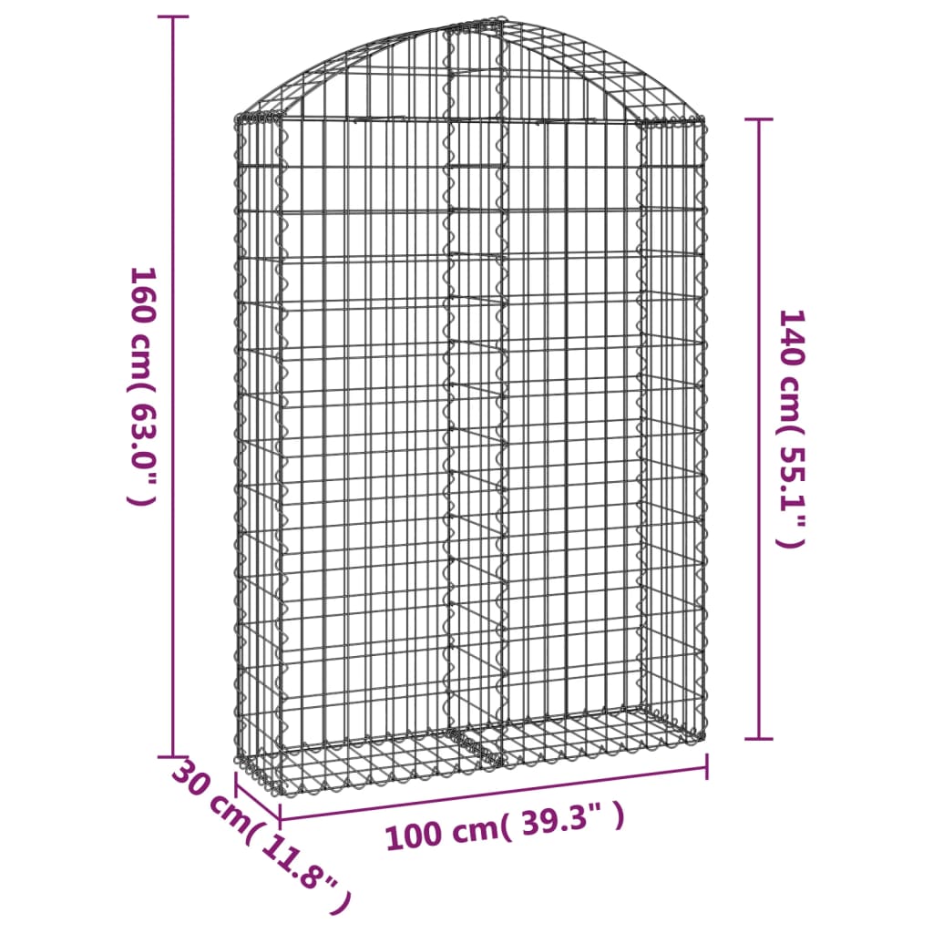 Klenutý gabionový koš 100 x 30 x 140/160 cm pozinkované železo