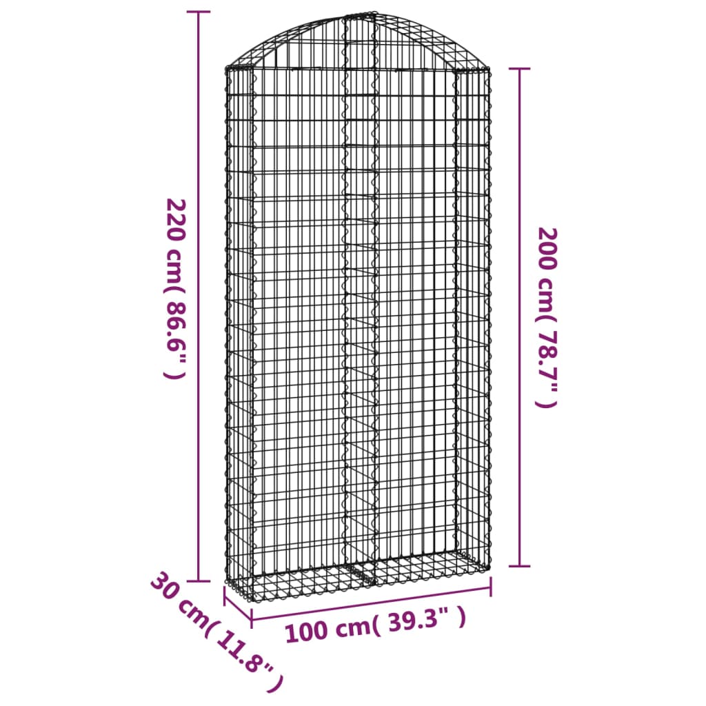 Klenutý gabionový koš 100 x 30 x 200/220 cm pozinkované železo