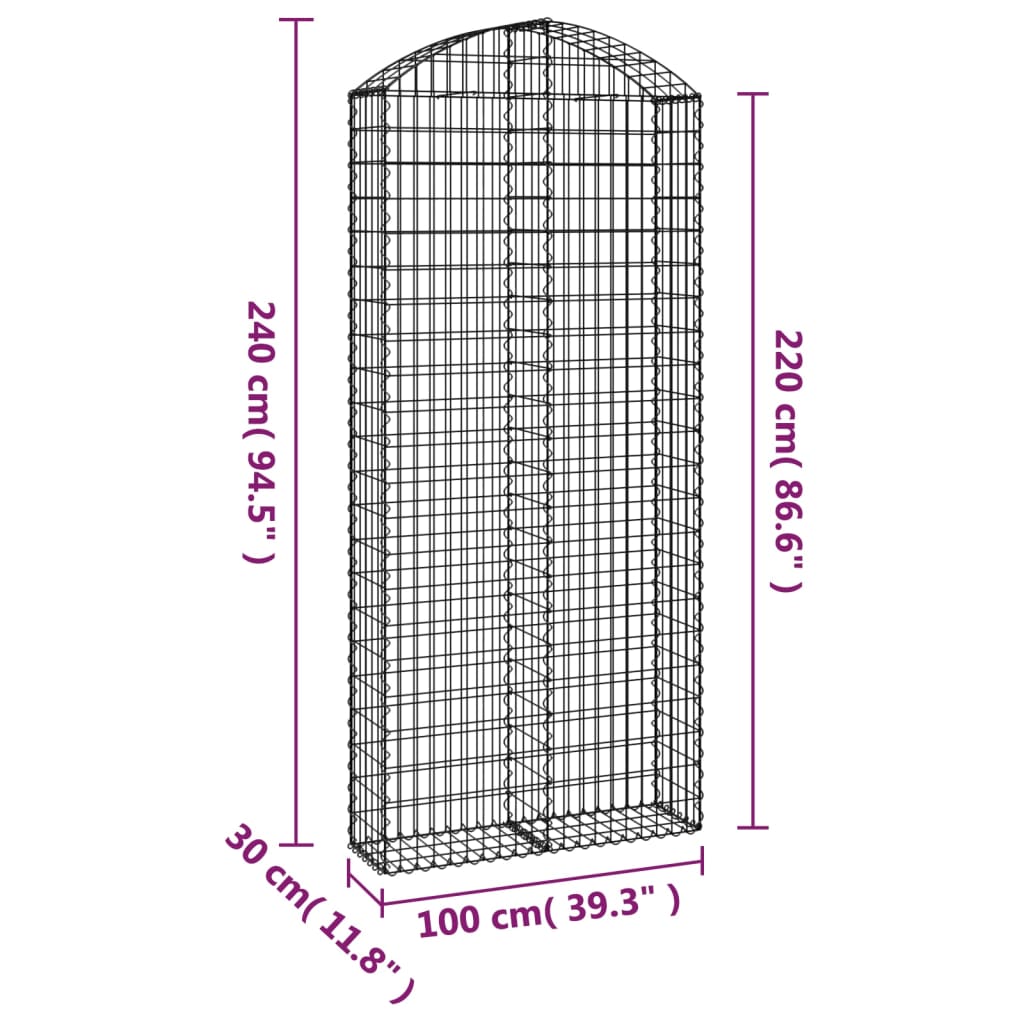 Klenutý gabionový koš 100 x 30 x 220/240 cm pozinkované železo