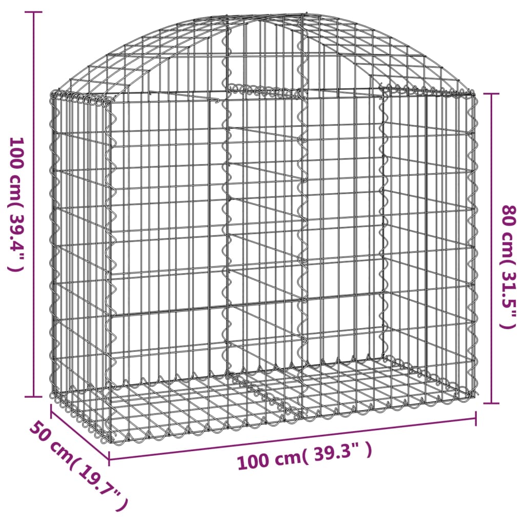 Klenutý gabionový koš 100 x 50 x 80/100 cm pozinkované železo