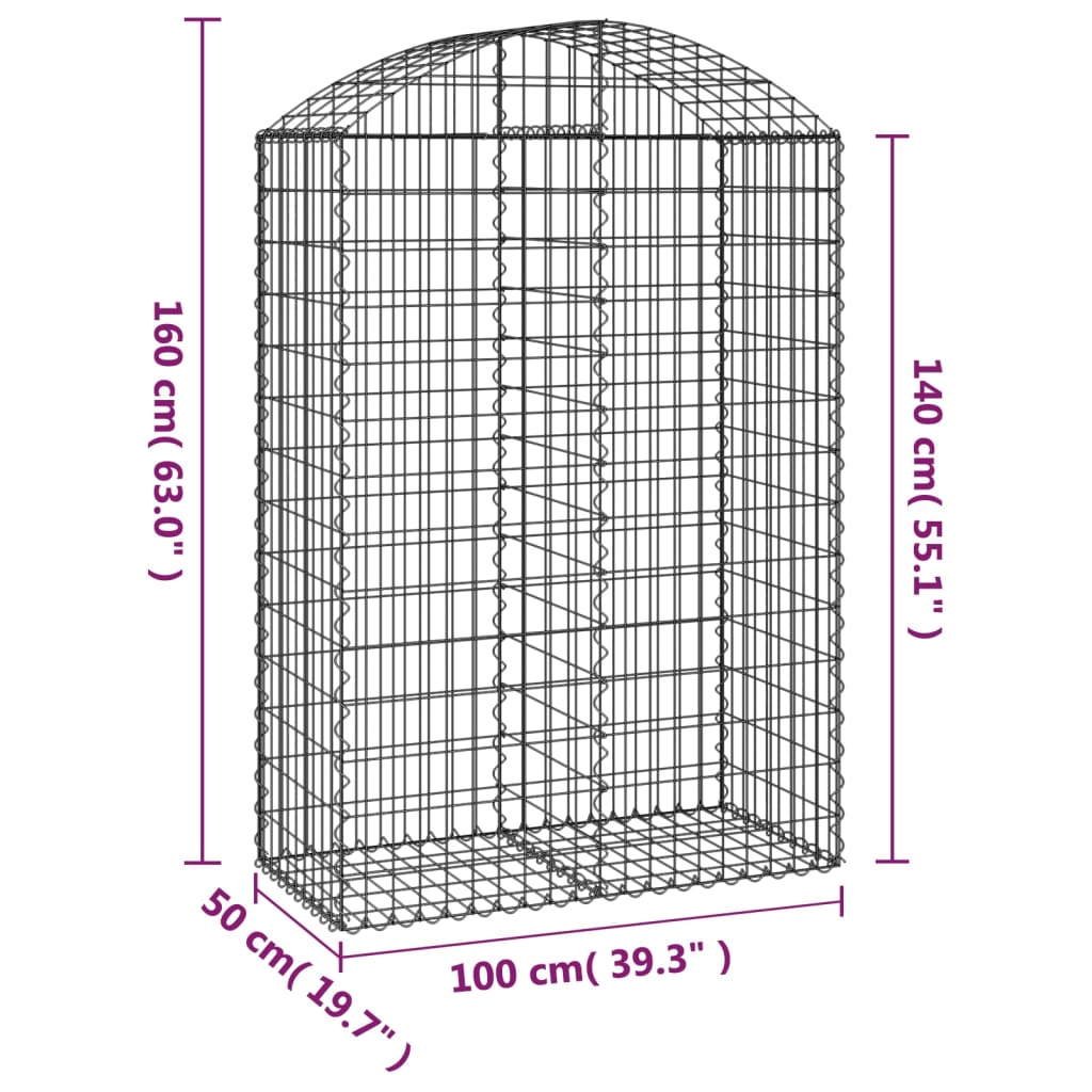 Klenutý gabionový koš 100 x 50 x 140/160 cm pozinkované železo