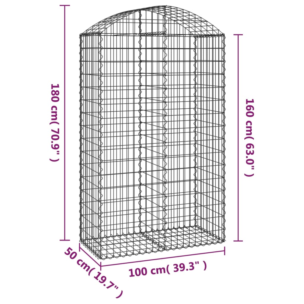 Klenutý gabionový koš 100 x 50 x 160/180 cm pozinkované železo