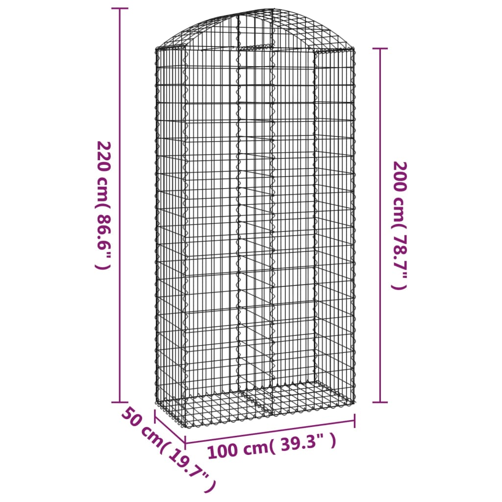 Klenutý gabionový koš 100 x 50 x 200/220 cm pozinkované železo