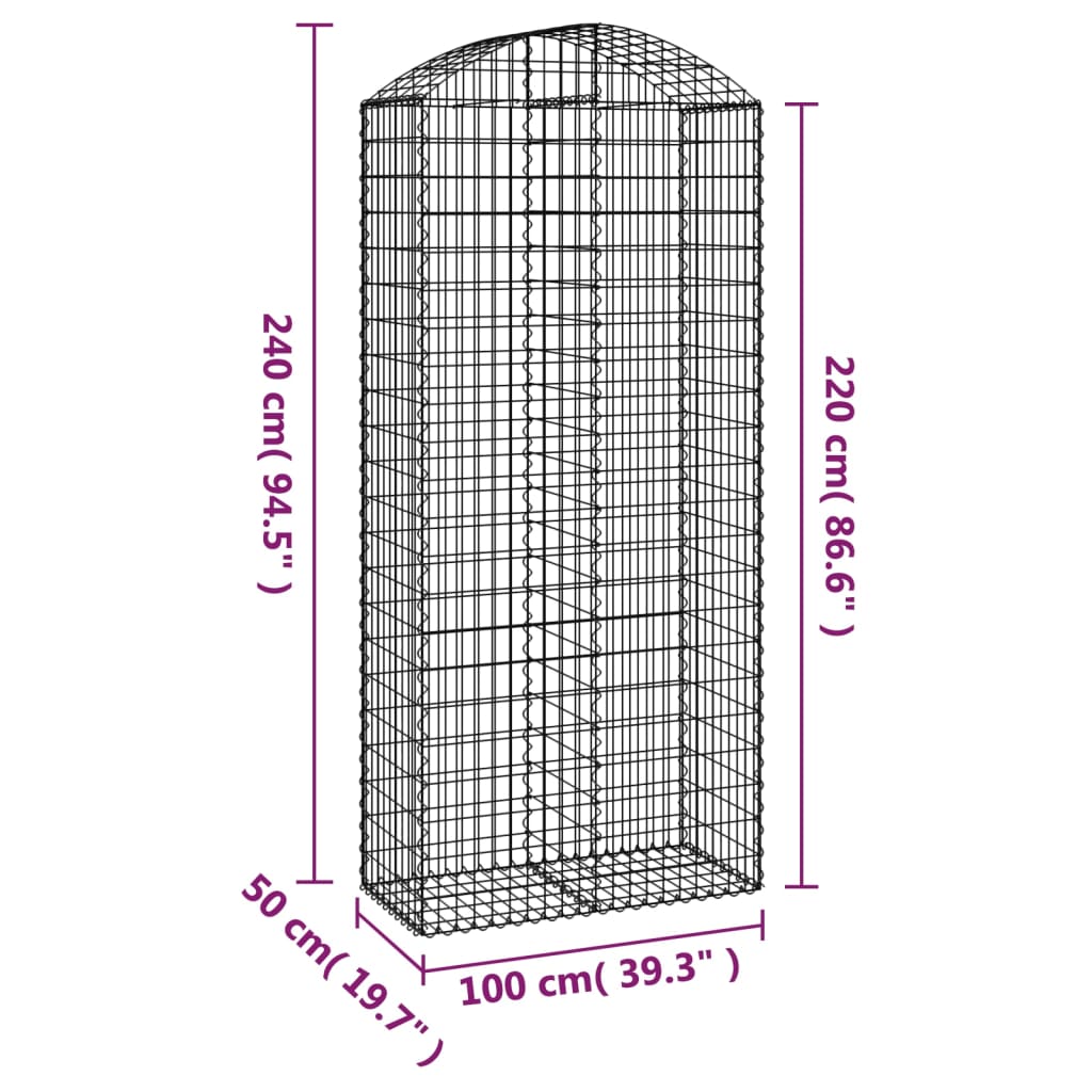Klenutý gabionový koš 100 x 50 x 220/240 cm pozinkované železo