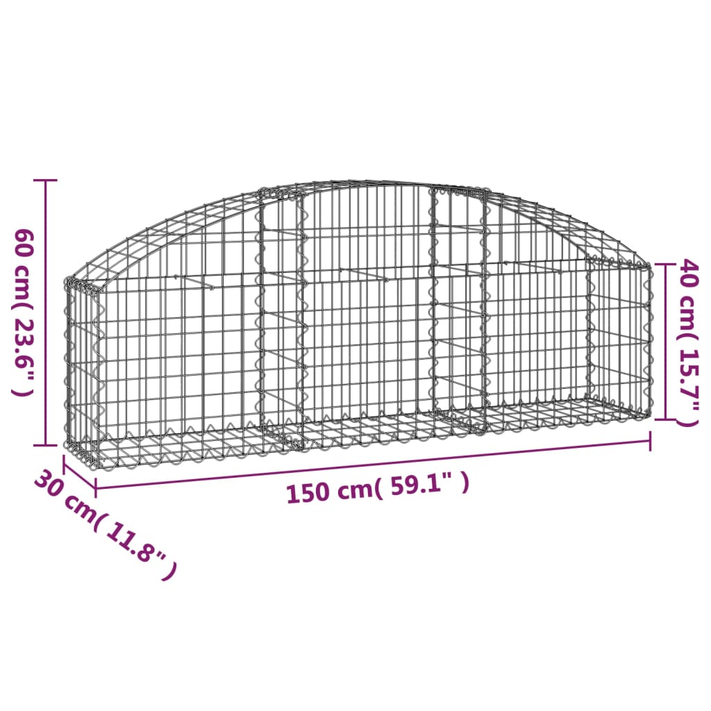 Klenutý gabionový koš 150 x 30 x 40/60 cm pozinkované železo