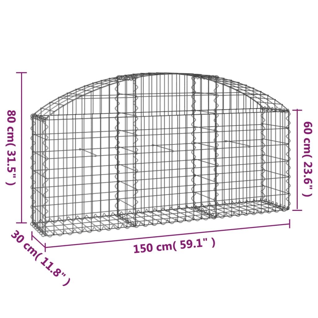 Klenutý gabionový koš 150 x 30 x 60/80 cm pozinkované železo