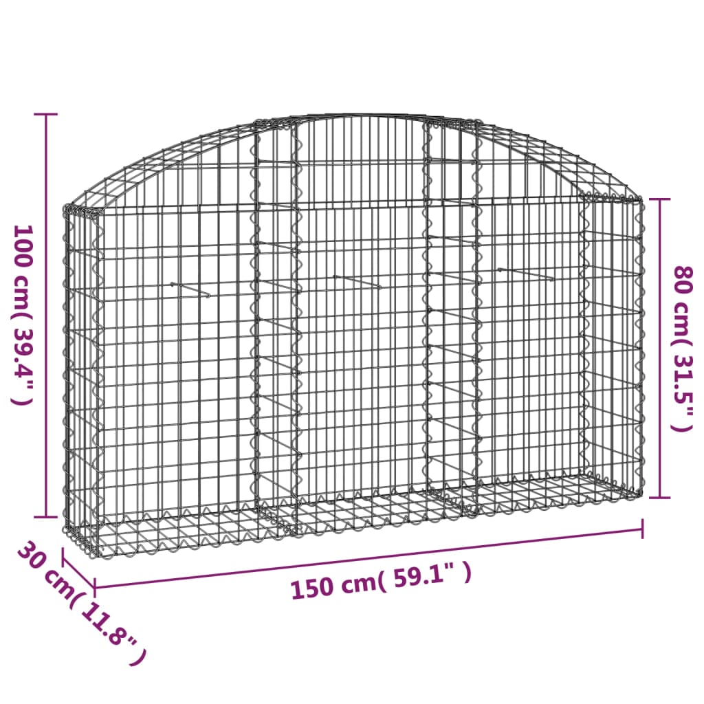 Klenutý gabionový koš 150 x 30 x 80/100 cm pozinkované železo