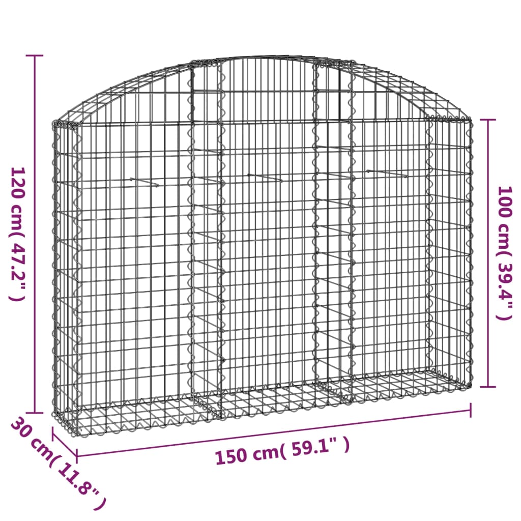 Klenutý gabionový koš 150 x 30 x 100/120 cm pozinkované železo