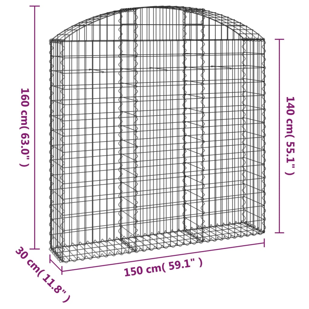 Klenutý gabionový koš 150 x 30 x 140/160 cm pozinkované železo