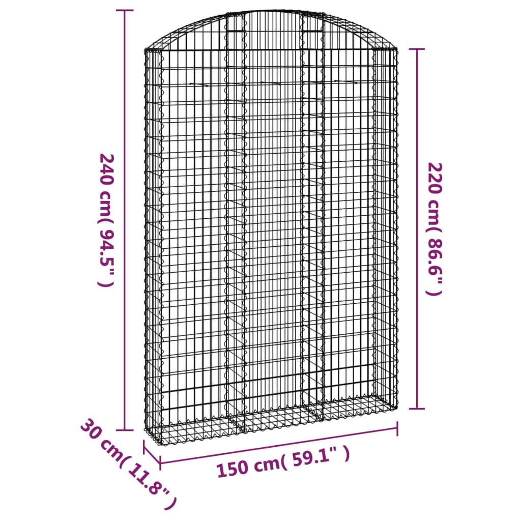 Klenutý gabionový koš 150 x 30 x 220/240 cm pozinkované železo