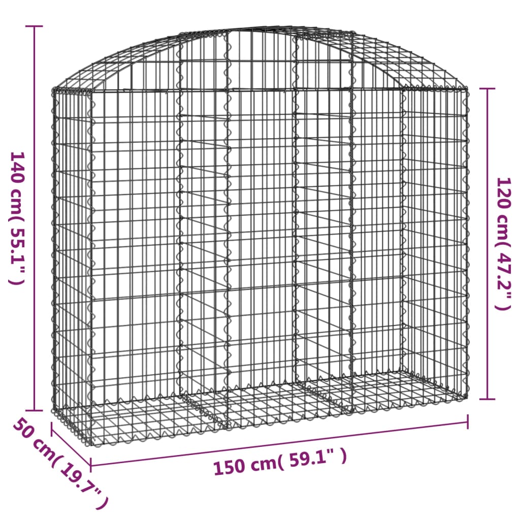 Klenutý gabionový koš 150 x 50 x 120/140 cm pozinkované železo