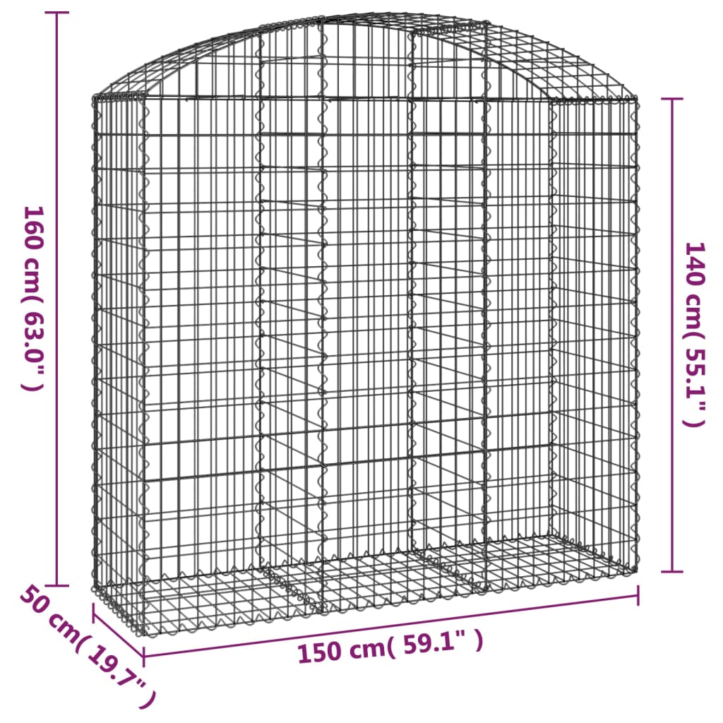 Klenutý gabionový koš 150 x 50 x 140/160 cm pozinkované železo