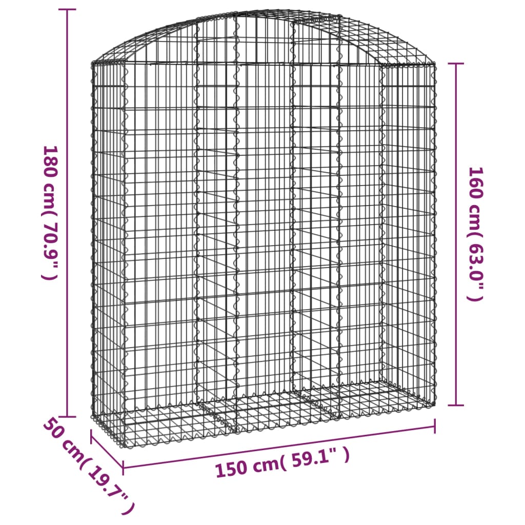 Klenutý gabionový koš 150 x 50 x 160/180 cm pozinkované železo