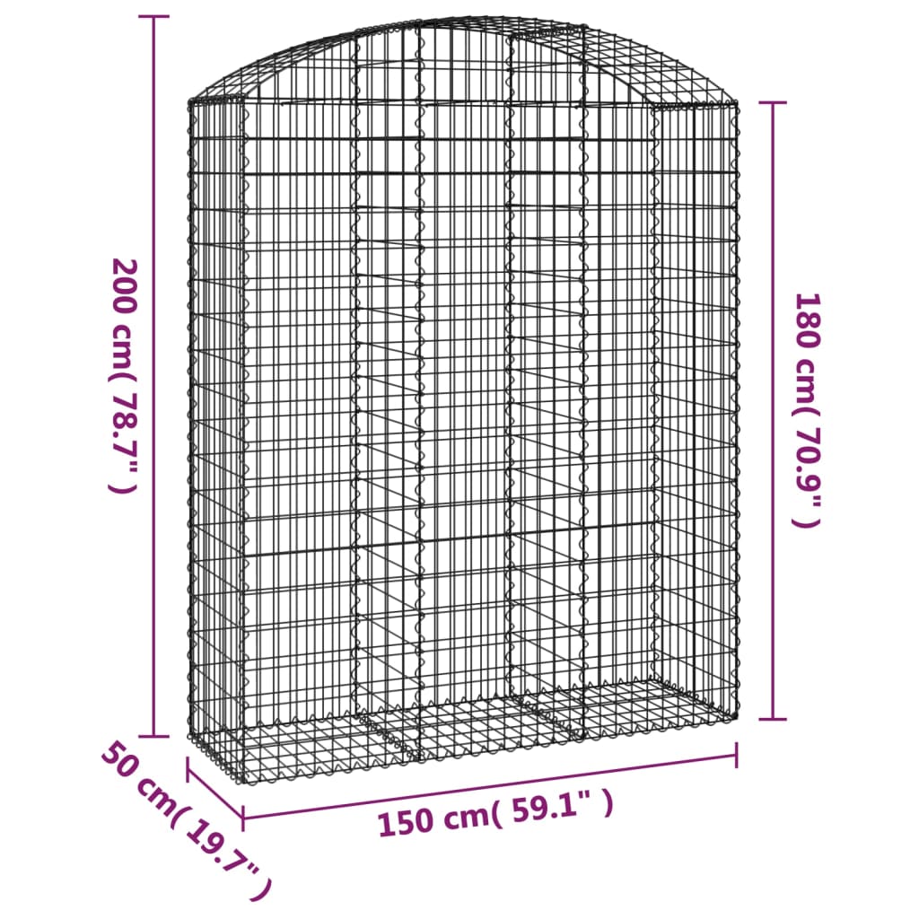 Klenutý gabionový koš 150 x 50 x 180/200 cm pozinkované železo