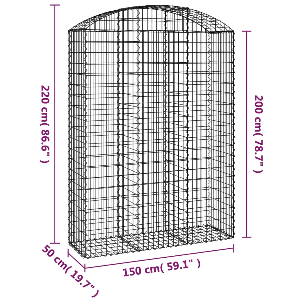 Klenutý gabionový koš 150 x 50 x 200/220 cm pozinkované železo