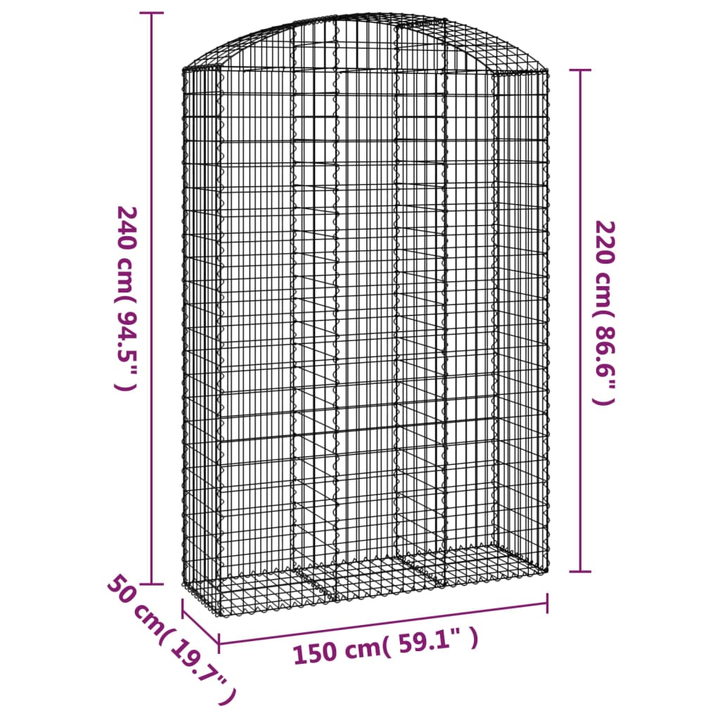 Klenutý gabionový koš 150 x 50 x 220/240 cm pozinkované železo
