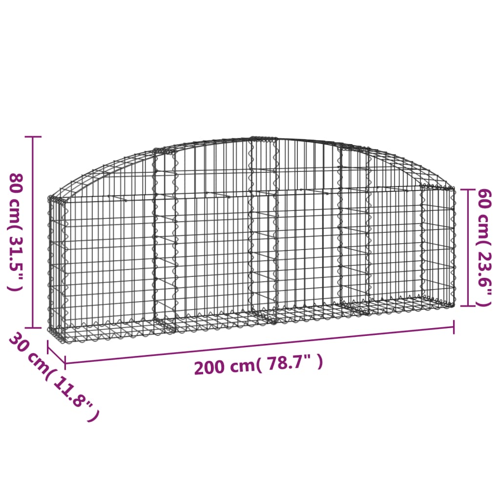 Klenutý gabionový koš 200 x 30 x 60/80 cm pozinkované železo