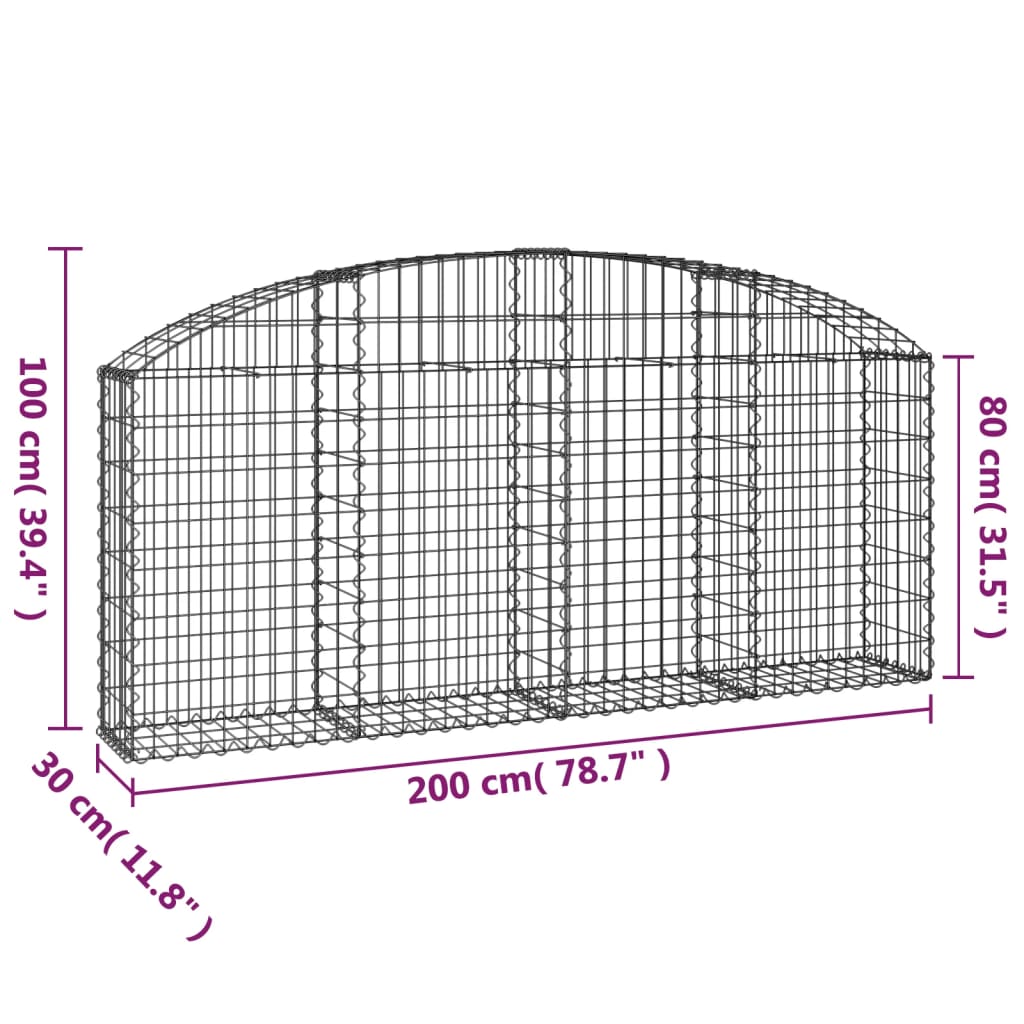 Klenutý gabionový koš 200 x 30 x 80/100 cm pozinkované železo