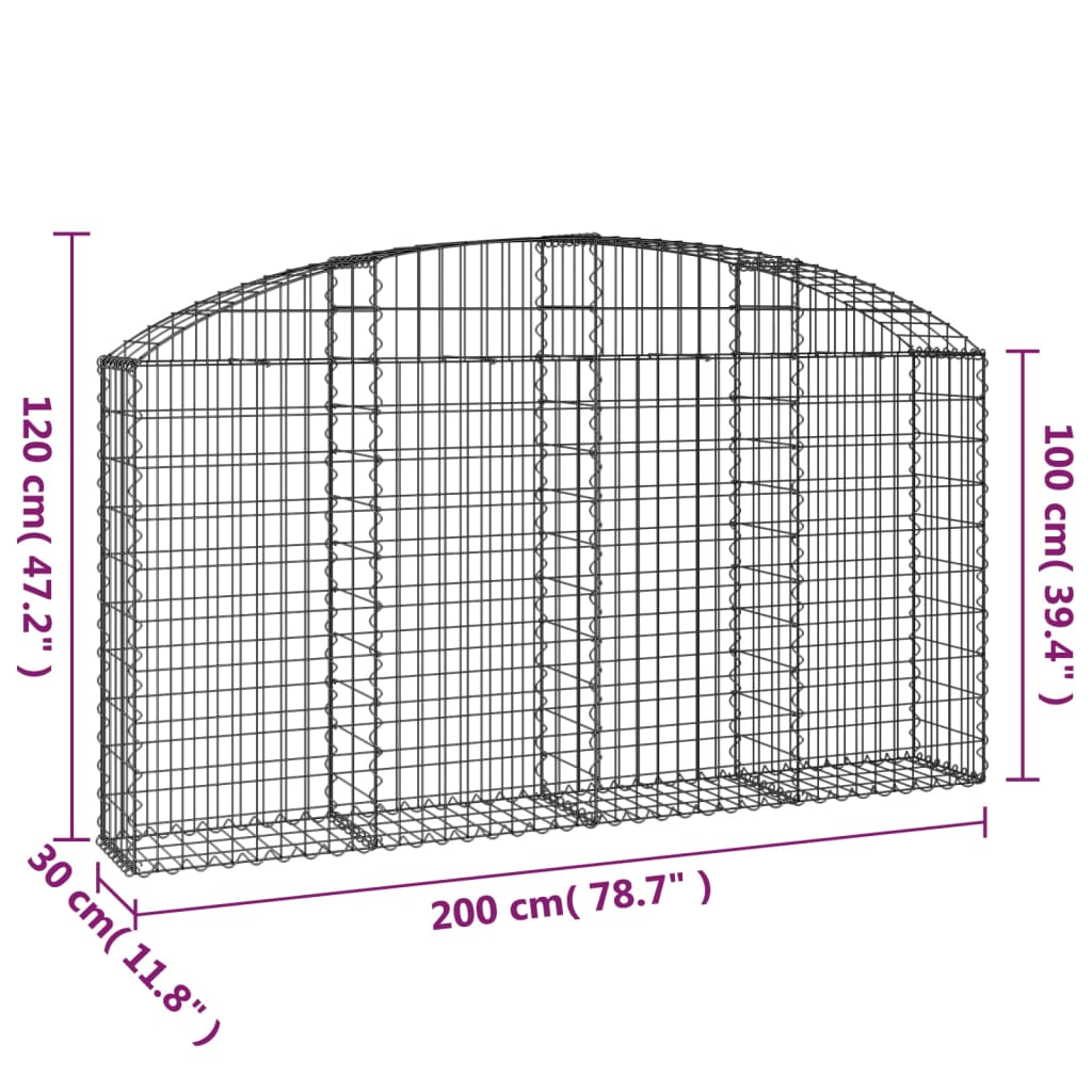 Klenutý gabionový koš 200 x 30 x 100/120 cm pozinkované železo