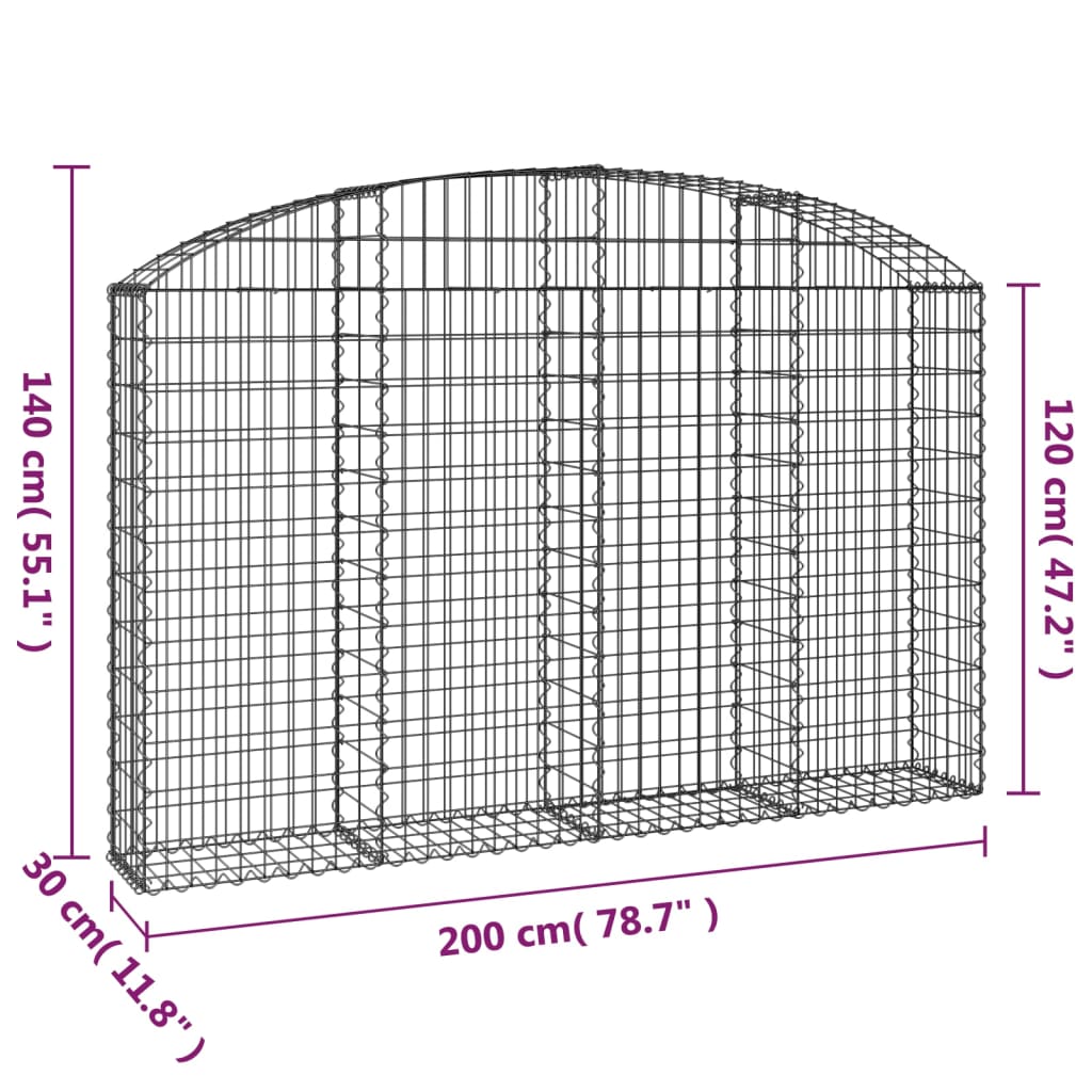 Klenutý gabionový koš 200 x 30 x 120/140 cm pozinkované železo